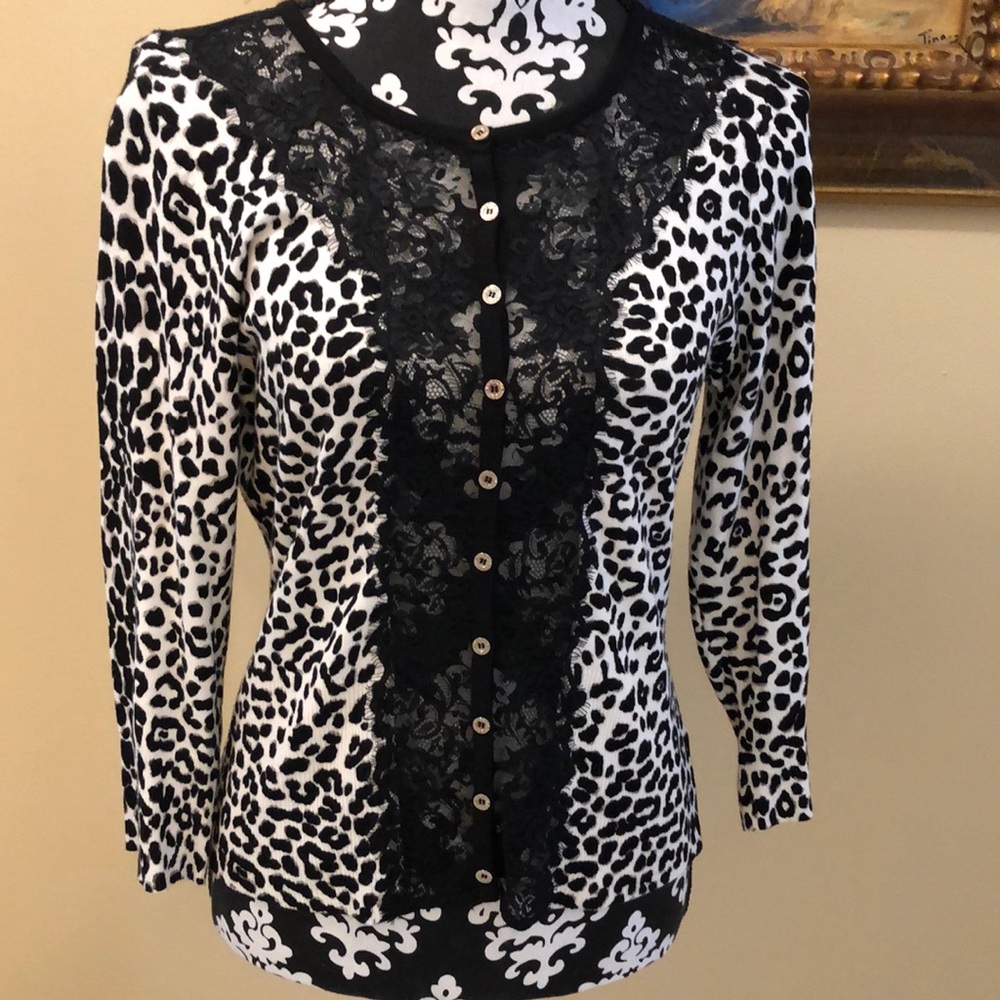 😎WHBM Lace front detail, 🐆Leopard cardi gold logo buttondown sweater